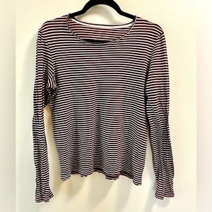 Everlane Burgundy & White Striped Long Sleeve Shirt